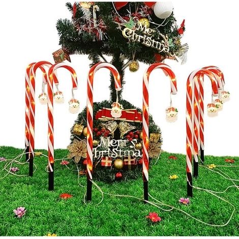 Set mit 8 Lichterketten in Form von Zuckerstangen: beleuchtete Zuckerstange, 8 weihnachtliche Dekorationsmodi (1/4)
