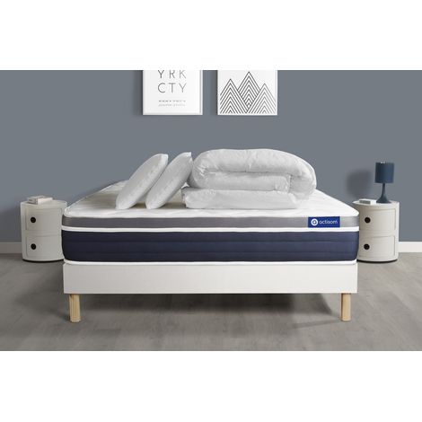 Ensemble matelas sommier Actiflex confort 180 x 200 cm 2 oreillers et couette Ressorts ensachés et mémoire de forme - Couleur : Blanc (1/5)