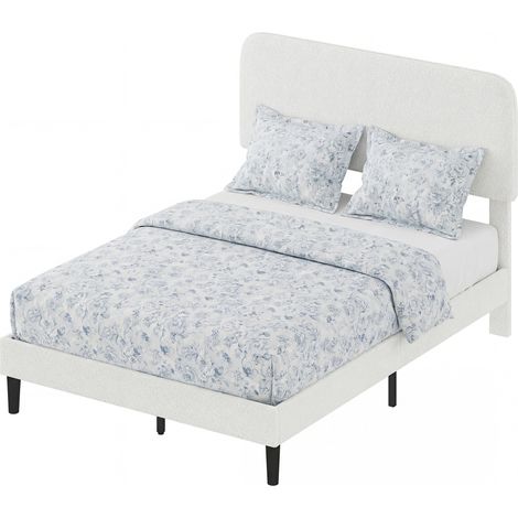 Cama double avec cabecero ajustable en altura tapizada borreguito listones blancos 140x190 cm