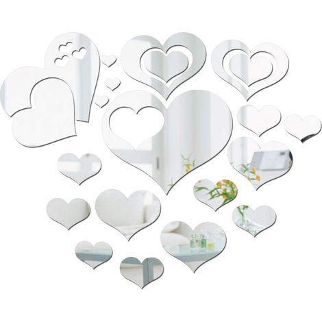 Ensemble de 21 stickers miroir en forme de cœur, miroirs muraux 3D, 2 styles, repositionnables, en acrylique, décoratifs pour salon, chambre et décoration intérieure.