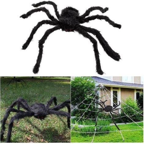 Velu Araignée Géante Décoration Halloween Prop Haunted House Party Décor Araignée Noire de 150cm Peluche Longue yeux rouges-Ywey (1/5)
