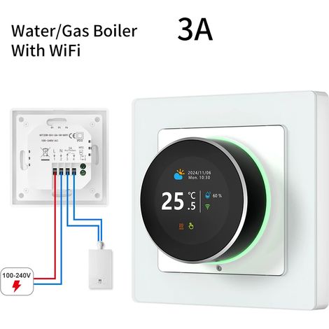 (Chaudière à gaz) Thermostat à bouton intelligent WiFi, compatible avec Tuya Smart, Alexa et Google Smart Home. (1/3)