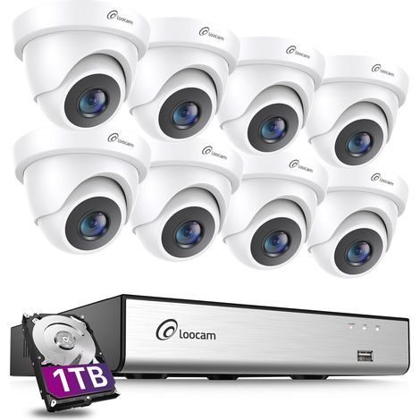 Loocam Kit de Caméras de Surveillance 8 Canaux avec 8 Caméras 1080p 2MP Extérieures et Intérieures, DVR H.265+ avec Disque Dur 1 To et Détection IA Personne/Véhicule (1/5)