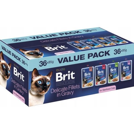 Brit Delicate, cibo umido per gatti, filetti in salsa, sterilizzato, 36 x 85 g