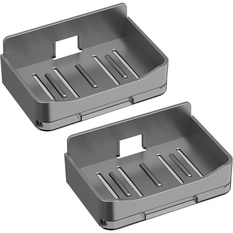 Set di 2 portasapone da doccia, da parete con scarico, adatti per docce, bagni e cucine (grigio). (1/5)