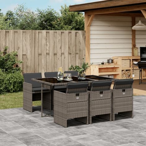 vidaXL Ensemble à manger de jardin et coussins 7 pcs gris rotin (1/5)