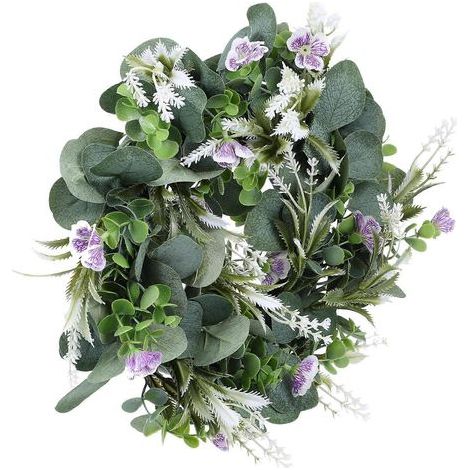 Künstlicher Blumenkranz zum Aufhängen an der Tür, 45 cm Durchmesser, grüner Kunststoff, kreisrund, für die Innendekoration, 1 Stück (1/5)