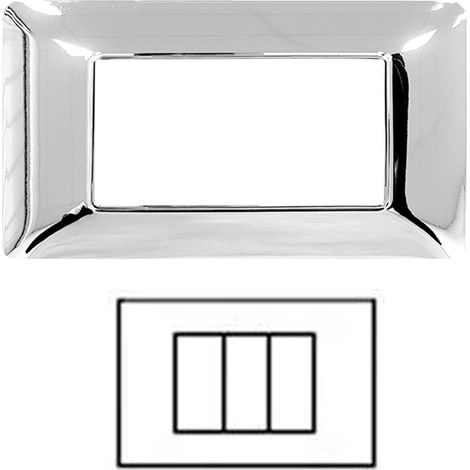 Placca Interruttore 3 Moduli Copri Placchetta Silver Cromato Copripresa C8803 (1/4)