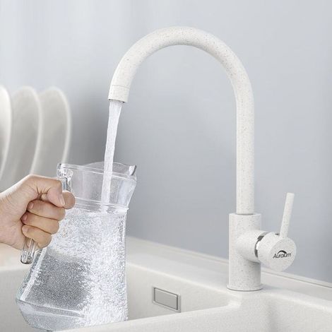 Robinet Cuisine Bec Haut, Mitigeur Evier à Poignée Unique, Rotatif à 360°, Mitigeur Cuisine à Eau Froide et Chaude en Laiton avec (1/4)