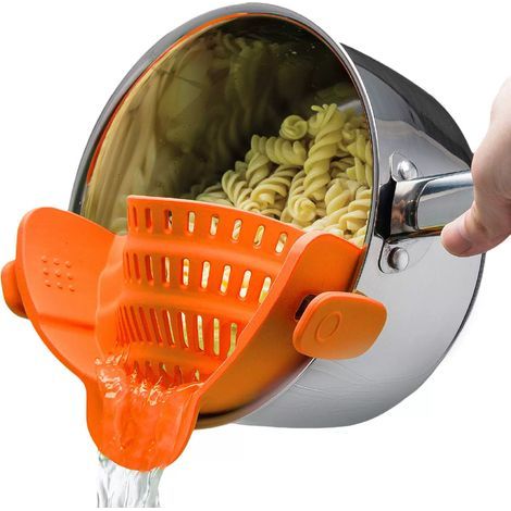 Silicone kitchen strainer, collapsible, compatible with all pots and pans, ideal for draining pasta, vegetables and fruits. (1/5)