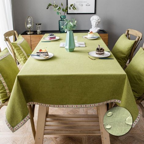 Nappe coton lin style pas de plis imperméable nappe cuisine table à manger housse (vert 135x180cm) (1/5)