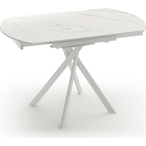 Tavolo Allungabile Roll 120x80cm in Ceramica Marmo Calacatta Bianco e Struttura in Metallo Bianco - Tavolo da pranzo moderno di design (1/3)