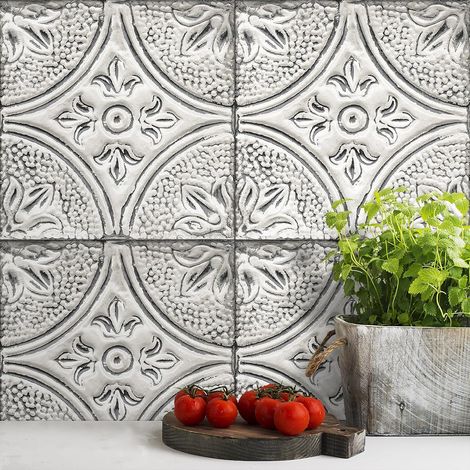 ReWallpaper Papier Peint Adhesif Mural Carrelage Gris Effet 3d 44.5CMx7M Papier Autocollant pour Meuble Vintage Chambre Escaliers Vinyle Adhesif Mural Decoratif Carrelage Salle De Bain Etanche (1/5)