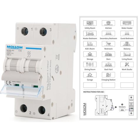 CA 2P 110-240V 50A C50 Disjoncteur miniature Disjoncteur miniature sur mesure,déclenchement thermomagnétique,6 kA,système solaire CA,usage domestique,camping-cars (1/5)