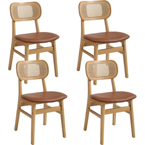 Wahson Dining Chairs 4Pcs Upholstered in PU Leather Retro Rustic Kitchen Chairs with Wooden Legs for Living Room Restaurant, Brown (1/5)