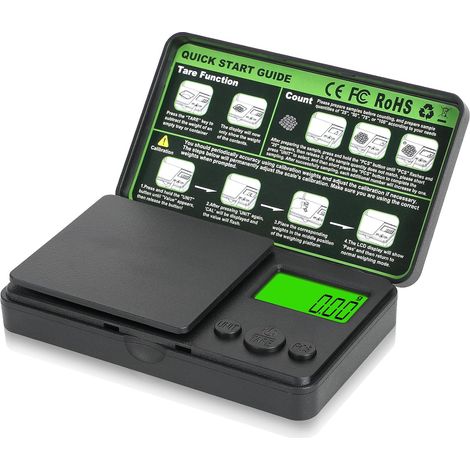 Balance de poche numérique 0,01 g/1000 g - Balance de précision portable - 7 unités de pesée - Fonction tare - Écran LCD - Convient pour les bijoux, les poudres, les analyses de laboratoire et le café (1/5)