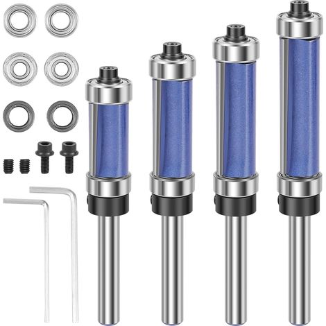 4 Stück Bündigfräser 6 mm Schaft, Bündigfräser mit Anlaufring Oben, Fräser Oberfräser mit Kugellager, Oberfräser Nutfräser für Hartholz, Weichholz, MDF, Sperrholz, Laminat (1/5)