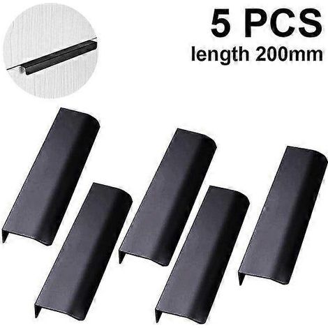 Poignées de meuble en alliage d'aluminium (lot de 5), entraxe de 64 mm et 160 mm, longueurs de 80 mm et 200 mm, coloris noir et or. (1/5)