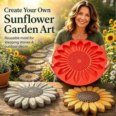 Moule à dalles de jardin tournesol, moule réutilisable pour la fabrication d'allées de jardin en béton. (1/5)