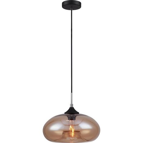 Suspension Italux Valio loft noire verre brun Ø26 E27