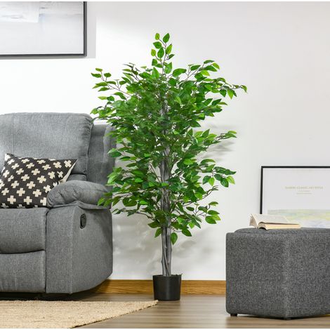 Árbol artificial ficus (145x19x19 cm), aspecto realista, apto para interior y exterior, plástico verde (1/5)