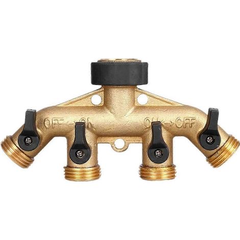 Raccord en Y de Jardin en Laiton à 4 Voies avec 4 Vannes, Connecteur Métal Solide pour Robinet Extérieur (1/4)