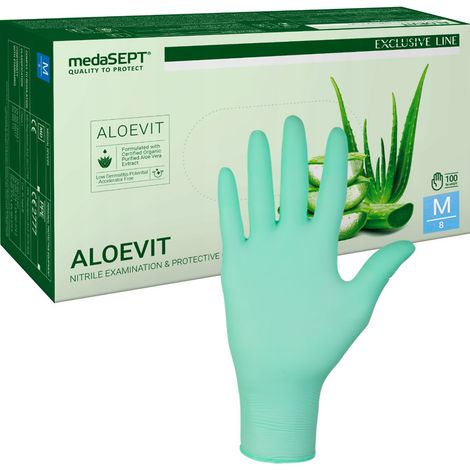 Guantes de nitrilo M verde con aloe Aloevit medaSEPT 100 uds. (1/4)