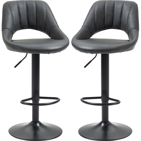 Bar Stools Set of 2, PU Lear Swivel Barstools with Backrest and Footrest for Kitchen, Counter, Breakfast Bar, Grey (1/5)