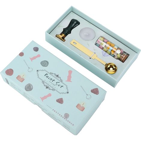 Kit de Sceau de Cire Motif Transparent Durable DIY Classique pour Enveloppes Invitations Mariage Décoration (Boîte Longue Verte, Poignée Vert Foncé) (1/5)