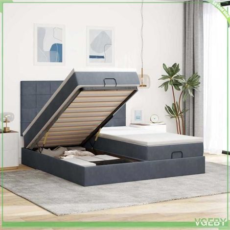 Cadre de lit ottoman - Modèle 3313779 - 200x200 cm - Velours gris foncé - Rangement hydraulique (1/5)