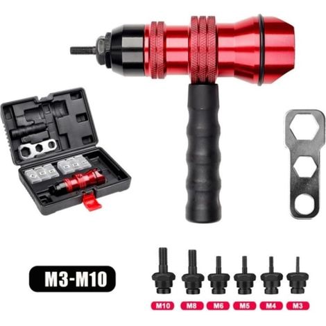 Adaptateur Riveteuse sans Fil, Kit d'Adaptateur d'Écrou de Rivet Professionnel pour Perceuse Électrique, M3-M10, pour Voitures, d'Ascenseurs, de Meubles etc