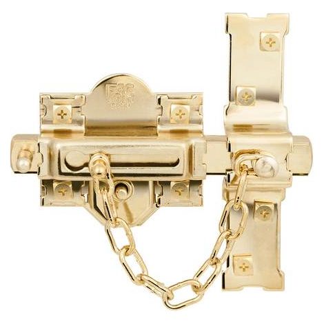 FAC cerrojo 307-r 80 i. 70mm dorado , Cerrojo 307R de 80 mm,con cadenilla de seguridad Apertura izquierda Dorado Bombillo de 70 mm tipo pera Con barra de acero cali (1/2)
