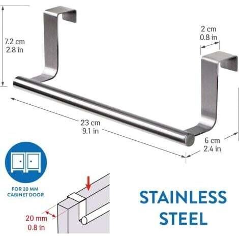 NALOOKAMIC  Lot de 2 porte-serviettes avec tiges en acier inoxydable à accrocher sur les portes des tiroirs d'armoire, aucun perçage nécessaire pour l'installati