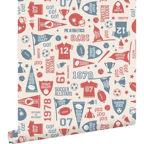 papier peint thème sportif beige, marron et vert olive grisé - ESTAhome (1/5)