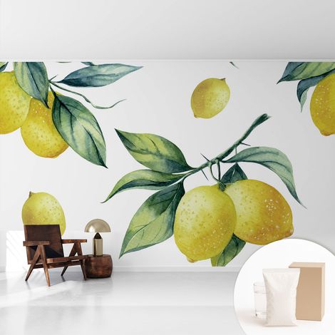 Fototapete - Tapete Vliestapete mit Kleber - Wandtapete Moderne Wandbild Schlafzimmer Wohnzimmer Zitronenmotiv 416x254 cm (1/5)