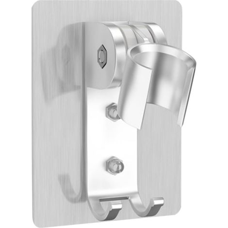 Support adhésif pour pommeau de douche, réglable, base en aluminium argenté (1/5)