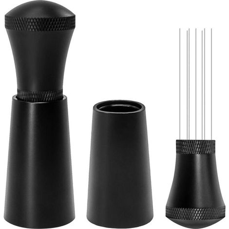 Espressomaschine und Kaffeekanne aus Aluminiumlegierung mit 7-Nadel-Mixer (0,4 mm) und Ständer, schwarz (1/5)