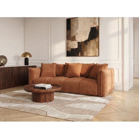 BOBOCHIC - Canapé droit fixe 3 places assise profonde HARLEM tissu chenille Orange (1/5)