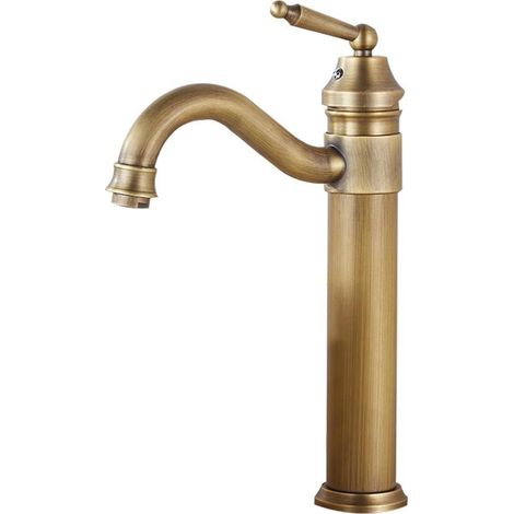 Robinet de cuisine Robinet de lavabo en cuivre Antique, mélanur d'eau de robinet de salle de bains de Style classique froid et chaud, robinet monté sur le pont à poignée de Style classique(01 Long) (1/5)