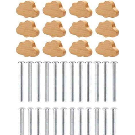 Boutons de Commode Boho - Paquet 12 Tiroir en Bois HêTre Durables, PoignéEs Forme Nuage pour Armoires, Meubles (1/4)