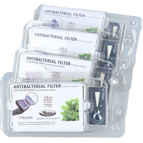 Juego de 4 filtros antibacterianos ANT001 para frigoríficos Whirlpool