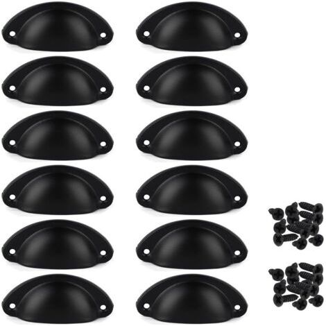 Lot de 12 poignées de tiroir vintage en fer forgé – Poignées demi-lune pour placards et armoires – Dimensions : 8 x 3,5 cm – Vis incluses (1/5)