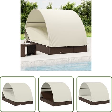 vidaXL Gartenmöbel -  2-Personen-Sonnenliege mit Dach Braun 211x112x140 Poly Rattan