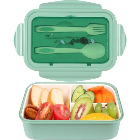 Boîte À Repas - Boîte Bento À 3 Compartiments Avec Couverts - Étanche - PP Sans BPA - Micro-ondes Et Lave-Vaisselle - Pour Enfants Et Adultes - 1 Pièce (1/5)
