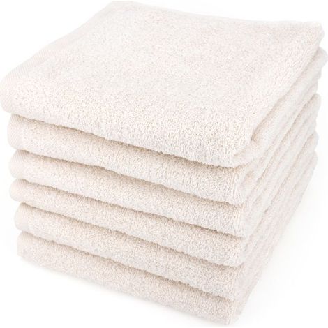 6 serviettes de toilette, 50x90 cm en coton 400 g/m2, finition liteau jacquard, ivoire, usage collectif ou personnel (1/5)
