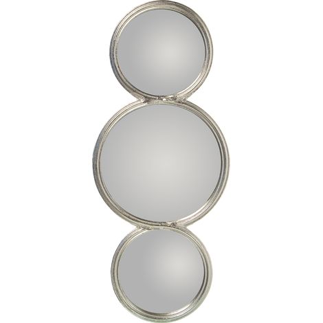 Miroir Mural En Métal Argenté 3 Cercles, Fer 26X2X64 Cm, Int:2X°16,5+1X°23 Cm (1/5)