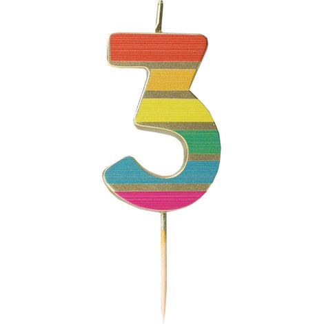 Bougie d'Anniversaire Chiffre 3 Arc-en-Ciel pour Gâteaux Décoration Bougies Numériques Fête Anniversaire Âge Milestone Hauteur 5,5 cm Emballage Recyclé (1/5)