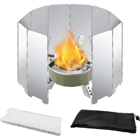 12 Plaques Pare-Vent Pliable Aluminium, Camping Rechaud Gaz Pare Vent, Portable Stove Pare-Brise, Convient pour une Utilisation en Extérieur, en Camping ou lors D'un Pique Nique (1/5)