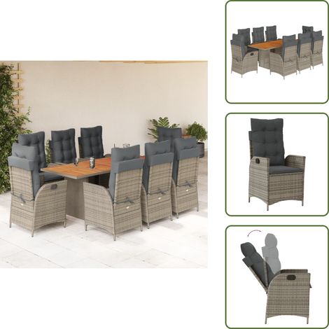 Cuscini da seduta - vidaXL Set da Pranzo da Giardino 9 pz con Cuscini in Polyrattan Grigio - Cuscini per schienale