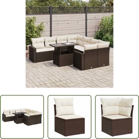 vidaXL Freisitzmöbel - 9-tlg. Garten-Sofagarnitur mit Kissen Braun Poly Rattan (1/5)